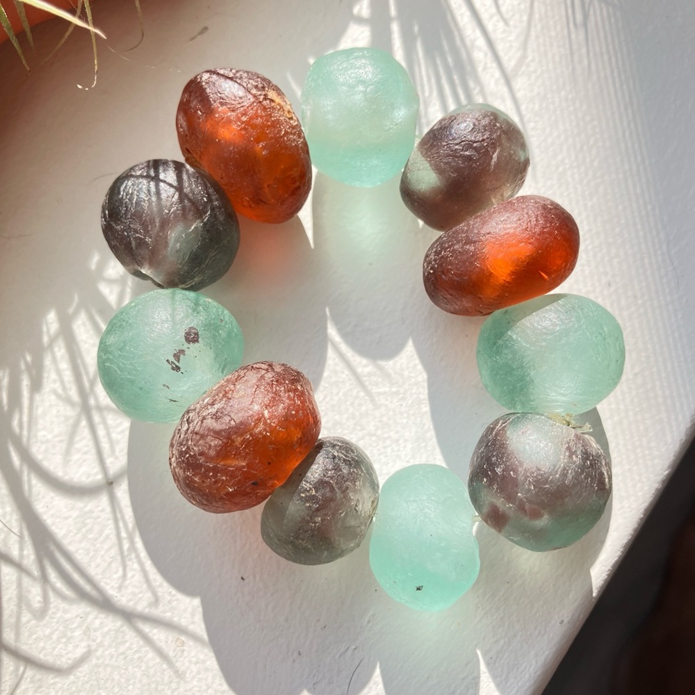 Chunky Multi-Color Recycled Glass Beaded Handmade Bracelet